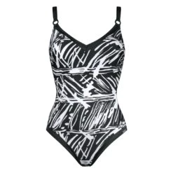Maillot De Bain Une Pièce Avec Armatures Noir Et Blanc Ink Art
