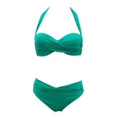 Maillot Bandeau Deux Pièces Avec Coques Drapé Lorena -La Boite à Maillots LORENA VERT