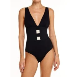 Maillot De Bain Une Pièce Décolleté En V Noir Nairobi -La Boite à Maillots NAIROBI FACE