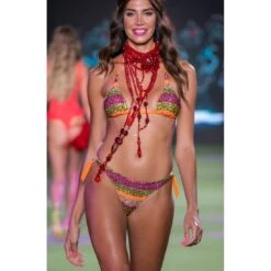 Maillot 2 Pièces Triangle Coulissant Avec Paillettes Orange Riga