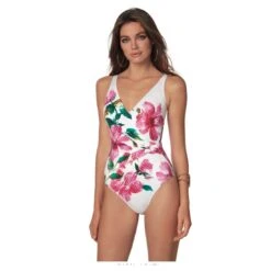 Maillot Une Pièce Fleuri Fond Blanc Avec Mousses Agata