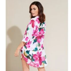 Chemise Fleuri Fond Blanc Angela -La Boite à Maillots angela3