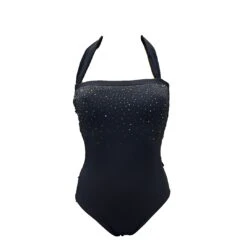 Maillot Une Pièce Bustier Avec Mousses Swarovski Cristal -La Boite à Maillots cristal noir