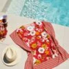 Poncho De Plage Fleuri Rouge Lilia