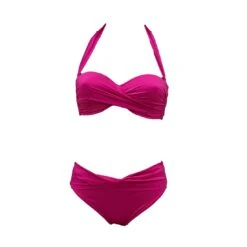 Maillot Bandeau Deux Pièces Avec Coques Drapé Lorena -La Boite à Maillots lorena fuschia