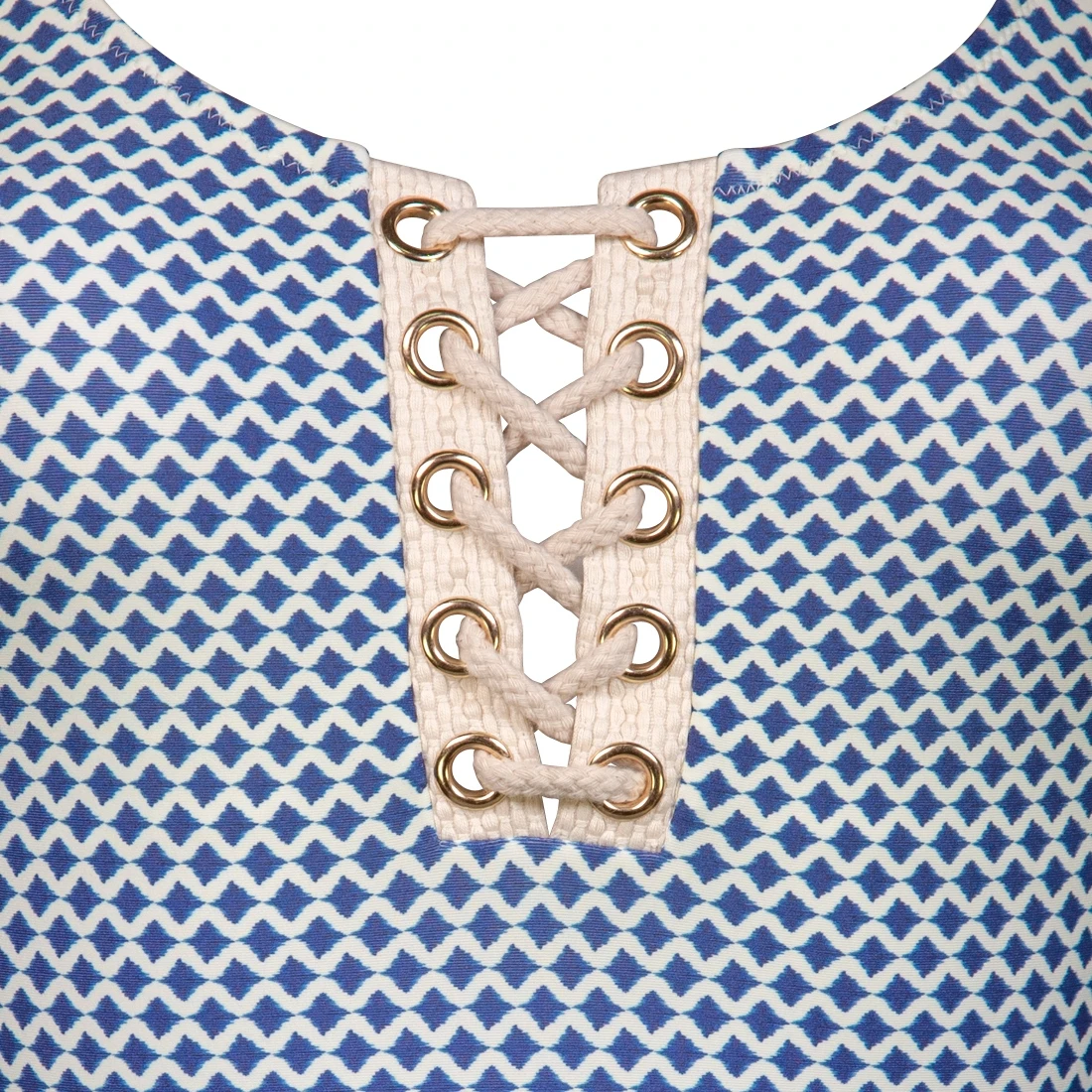 Watercult Maillot De Bain 1 Pièce Bleu Et Blanc Lacets Nautic Call 2 Watercult Maillot De Bain 1 Pièce Bleu Et Blanc Lacets Nautic Call – Image 2