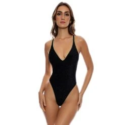Maillot De Bain Une Pièce Noir Sexy Avec Laçage Poussière étoilée