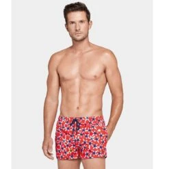 Short De Bain Court Imprimé Rouge