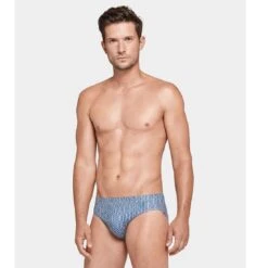 Slip De Bain Sport Imprimé Marine Et Blanc